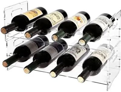 Espositore per vino in acrilico impilabile personalizzato e portabottiglie per vino, organizer per bottiglie, per cucina da bar